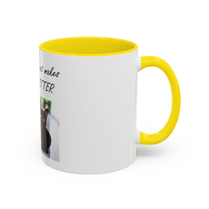Cat Lover Accent Coffee Mug — "In my world, a cat makes everything BETTER" (11/15oz)