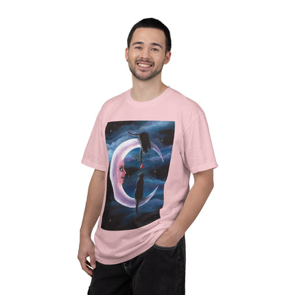 Moonlight Cats Graphic T‑Shirt — Romantic Crescent Moon Art Tee