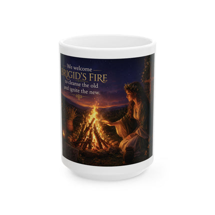 Brigid's Fire Ceramic Mug – Imbolc Bonfire & Renewal Coffee Cup (11oz/15oz)