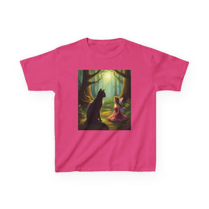 Enchanted Forest Kids Tee – Magical Fairy & Black Cat Design