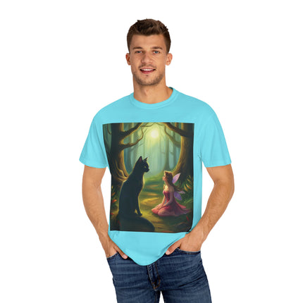 Whimsical Fairy & Cat Tee – Nature-Inspired Unisex Graphic Shirt
