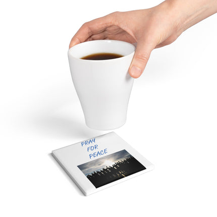Pray for Peace Ceramic Coaster - Inspirational Home Decor
