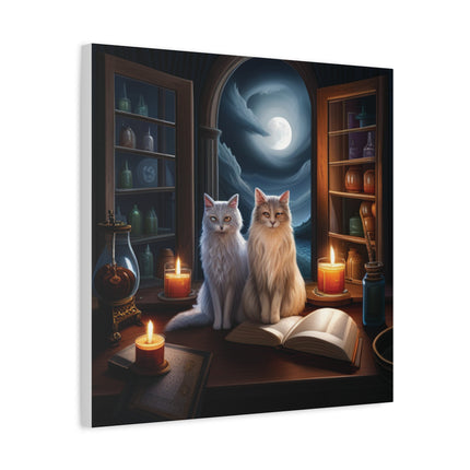 Mystic Moonlight Cats Canvas — Witchy Cat Art Print