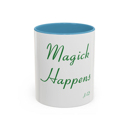 Magick Happens Coffee Mug — Witchy Green Script Accent Mug (11/15oz)