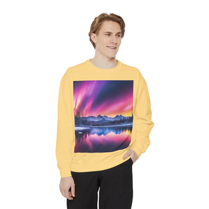 Aurora Lake Crewneck Sweatshirt — Colorful Northern Lights Landscape