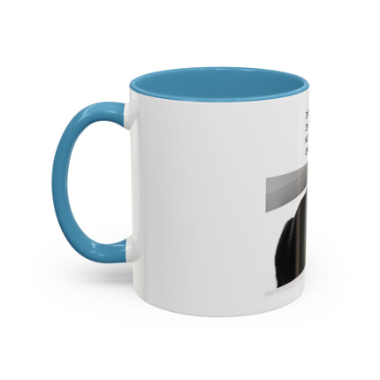 Black Cat Coffee Mug — “In the Here In the Now No Worries Only Meow” Accent Mug
