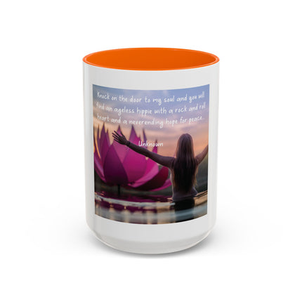 Inspirational Lotus Sunrise Coffee Mug — "knock on the door to my soul"
