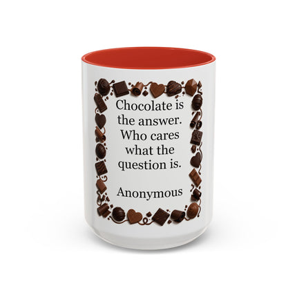 Coffee Mug - "Chocolate is the answer. Who cares what the question is."