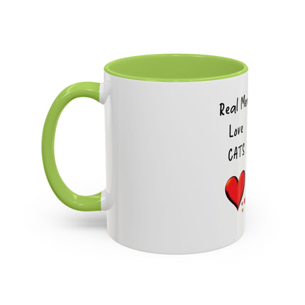 Coffee Mug — "Real Men Love Cats" Accent Ceramic Mug with Cat Photo (11/15 oz)