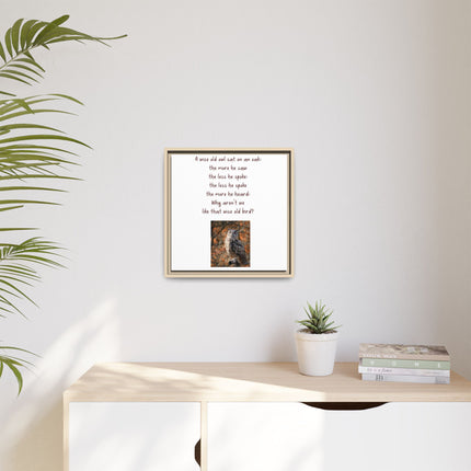 Framed Matte Canvas - 'A Wise Old Owl' Decorative Wall Art (Owl Poem)