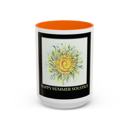 Happy Summer Solstice Coffee Mug — Sun Illustration Accent Mug (11/15oz)