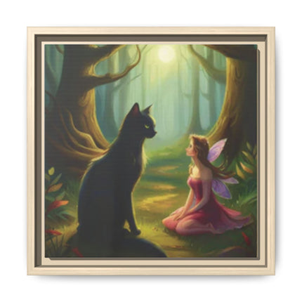 Fairy and Black Cat Forest Canvas – Framed Matte Wall Art