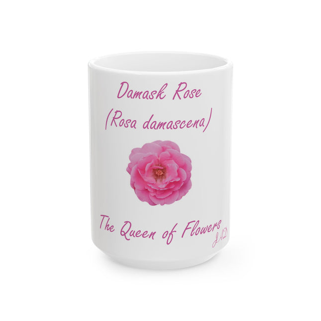 Damask Rose Ceramic Mug – Queen of Flowers, 15oz Gift