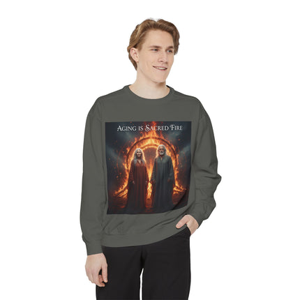 Aging Is Sacred Fire Sweatshirt — Mystical Elderhood Graphic Sweatshirt