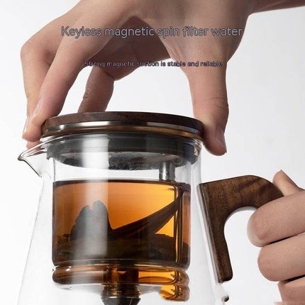 One-Click Filtering Walnut Full Glass Liner Teapot | Elegant Brewing Solution-2