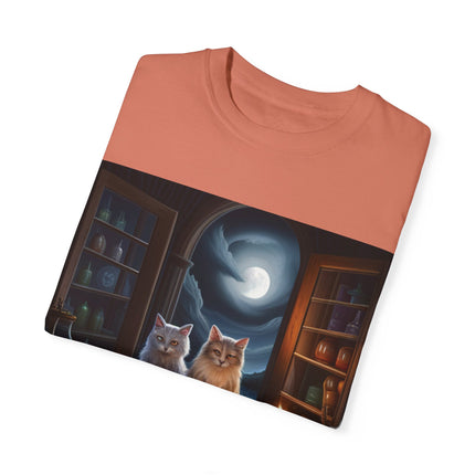 Magical Cats T-Shirt – Cozy Night Reading – Unisex Garment-Dyed