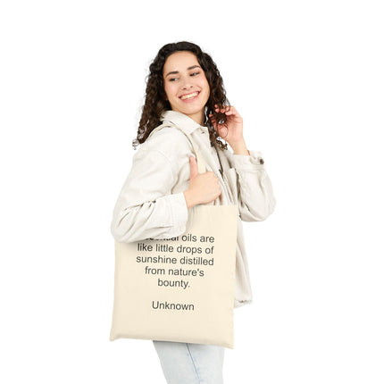 Essential Oils Quote Cotton Tote Bag – "Essential oils are like little drops of sunshine" Eco Market Tote