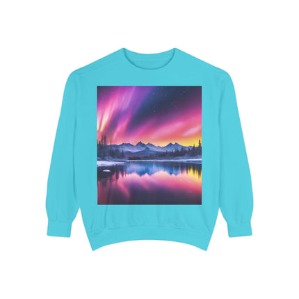 Aurora Lake Crewneck Sweatshirt — Colorful Northern Lights Landscape