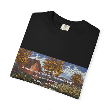 Samhain Harvest Tee — 'Samhain' Pronunciations + 'Pumpkin Spice' Autumn Humor