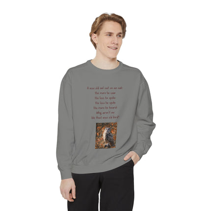 Poetic Owl Sweatshirt — Illustrated Owl Art with Poem Crewneck