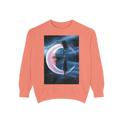 Moonlit Cats Sweatshirt —Whimsical Crescent Moon & Black Cat Graphic
