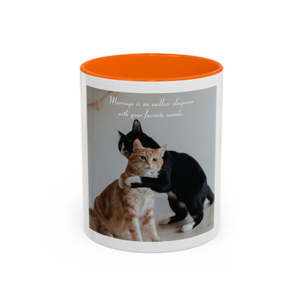 Cat Hug Coffee Mug – "Marriage is an Endless Sleepover" Accent Mug