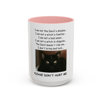 Black Cat 'Please Don't Hurt Me' Accent Coffee Mug – Dispelling Superstitions Gift