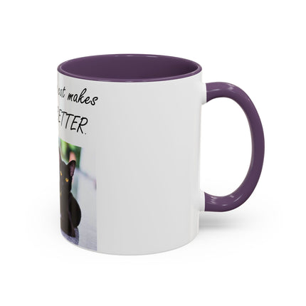 Cat Lover’s Accent Mug – “A Cat Makes Everything Better” – 11oz