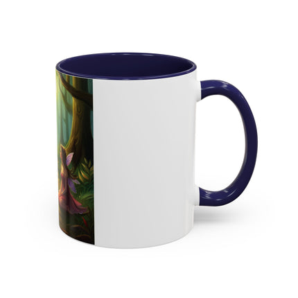 Enchanting Fairy & Cat Accent Mug – Fantasy Nature Design, 11oz
