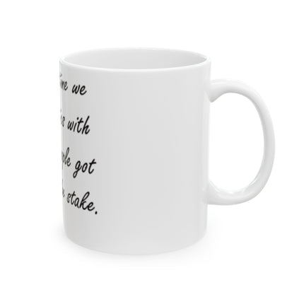 11oz Ceramic Mug – “Politics + Religion” Quote – Bold Design