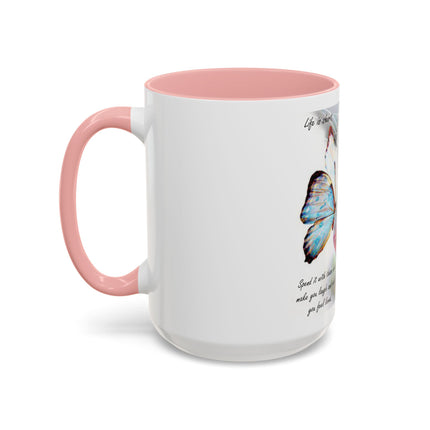 Cat & Butterfly Coffee Mug with 'Life is Short' Inspirational Quote (Accent, 11/15oz)