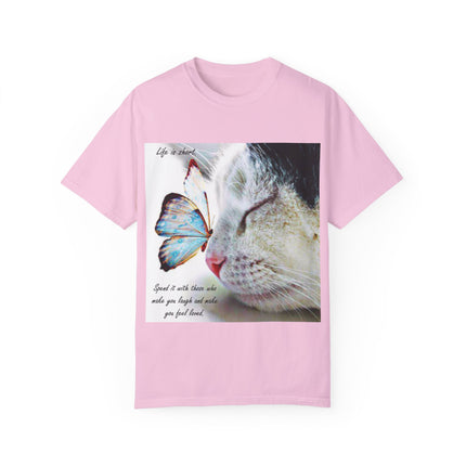 Inspirational Cat & Butterfly T-Shirt | Life is Short Quote
