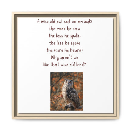 Framed Matte Canvas - 'A Wise Old Owl' Decorative Wall Art (Owl Poem)