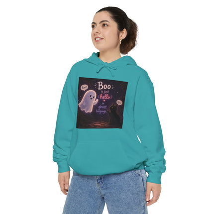 Cute Ghost 'Boo Is Just Hello' Halloween Hoodie