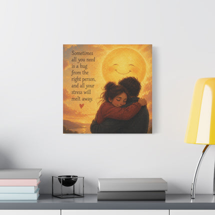 Canvas Wall Art - "Sometimes All You Need Is a Hug" Romantic Sun Hug Print