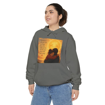 Sunlit Embrace Hoodie – "All You Need Is a Hug" Cozy Inspirational Sweatshirt