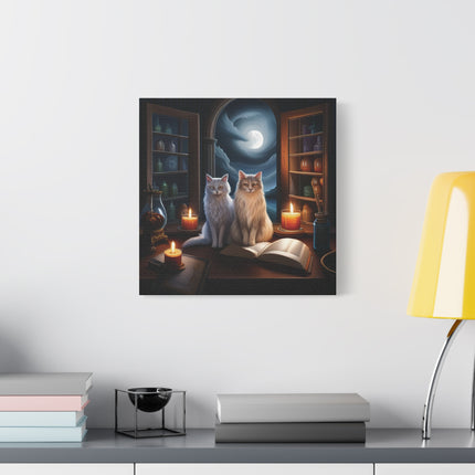 Mystic Moonlight Cats Canvas — Witchy Cat Art Print