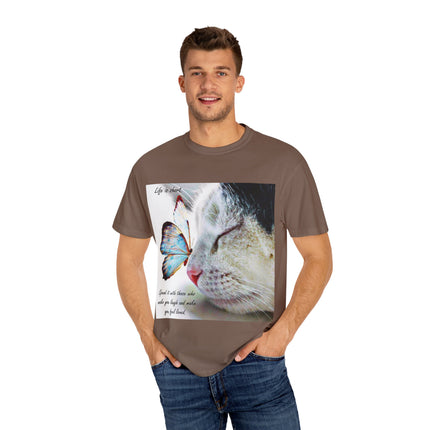 Inspirational Cat & Butterfly T-Shirt | Life is Short Quote