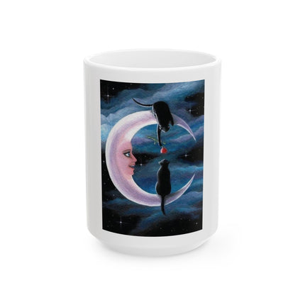Moonlit Cats Ceramic Mug — Whimsical Nighttime Art Coffee Cup (11oz/15oz)