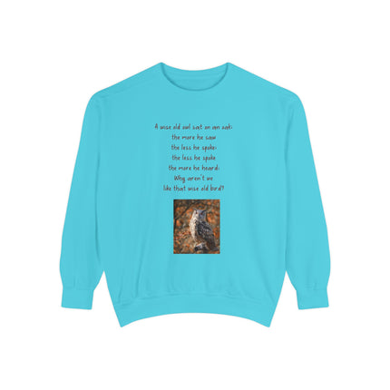 Poetic Owl Sweatshirt — Illustrated Owl Art with Poem Crewneck
