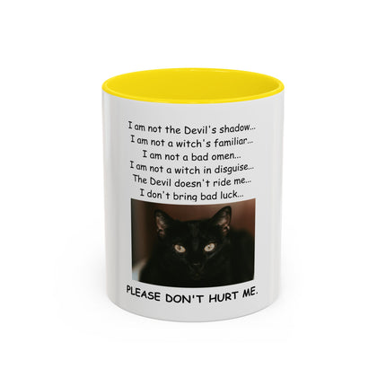 Black Cat 'Please Don't Hurt Me' Accent Coffee Mug – Dispelling Superstitions Gift