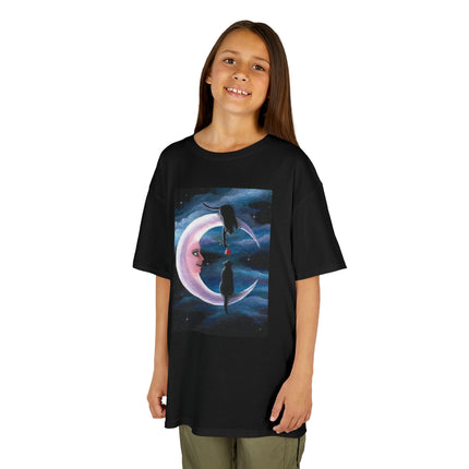 Kids Moon Dreamer Tee — Black Cats on Crescent Moon Graphic