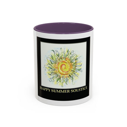 Happy Summer Solstice Coffee Mug — Sun Illustration Accent Mug (11/15oz)