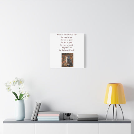 Wise Old Owl Matte Canvas Wall Art – Poem Print with Autumn Owl Photo