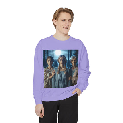 Mystical Sisters Sweatshirt – Garment-Dyed Art of Triple Goddess