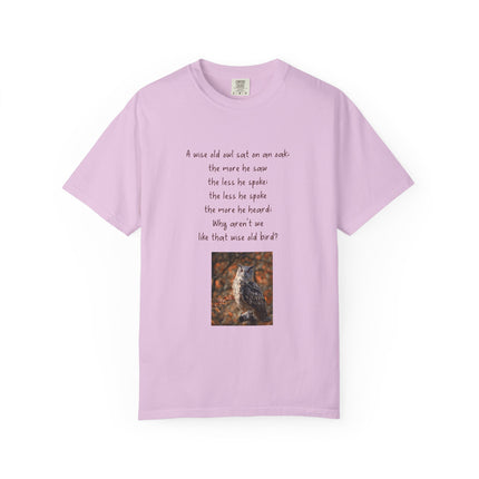 Poem & Owl Graphic T‑Shirt — 'A wise old owl...' Nature Poetry Tee