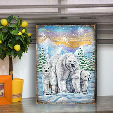 Polar Bears Art Wooden Wall Art by Nature Wonders - Nature Wildlife Decor  - 95215B-3