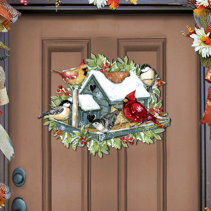 Front Door Winter Cardinals Birdhouse Decor - Christmas Welcome by Susan Winget - Handmade Gift Product Code 8471115-2H-SW-0