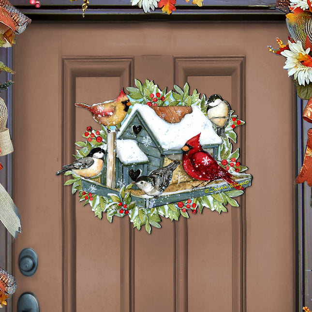 Front Door Winter Cardinals Birdhouse Decor - Christmas Welcome by Susan Winget - Handmade Gift Product Code 8471115-2H-SW-0