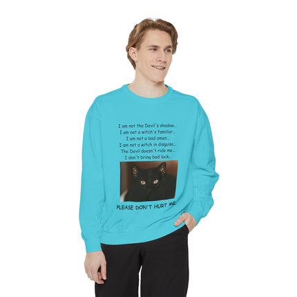 Unisex Sweatshirt – Thoughtful Black Cat Design – Garment-Dyed